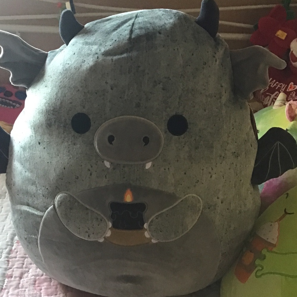 Squishmallows Gray Bat Plush Accent Pillow with Candle Halloween
